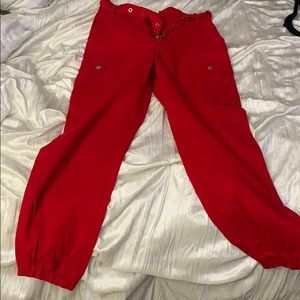 Red cargo joggers